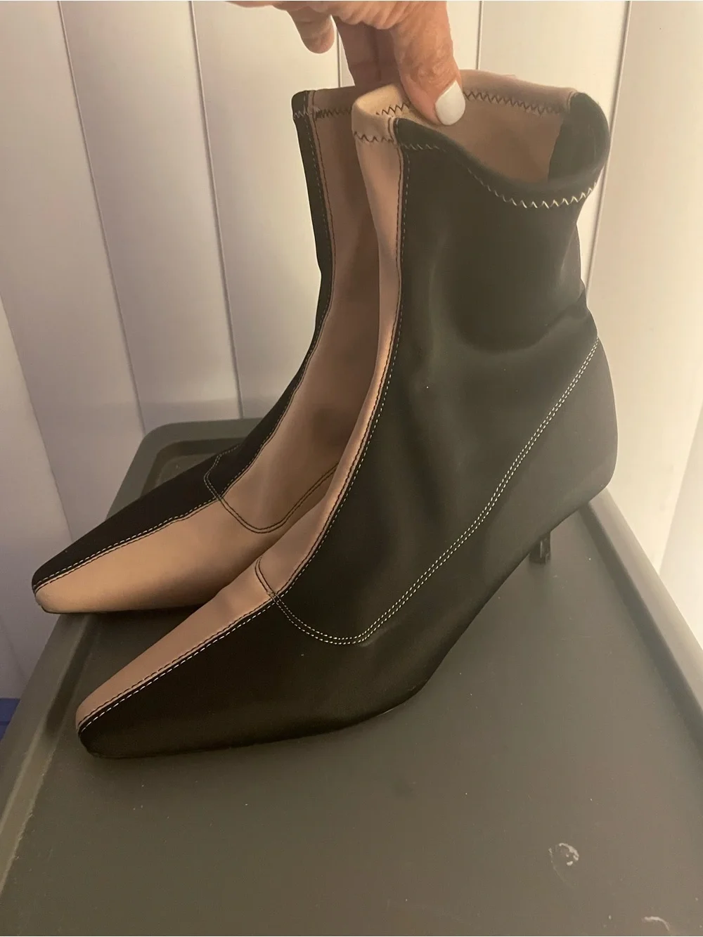 Zara Black and Nude Pointed Sock Ankle Booties